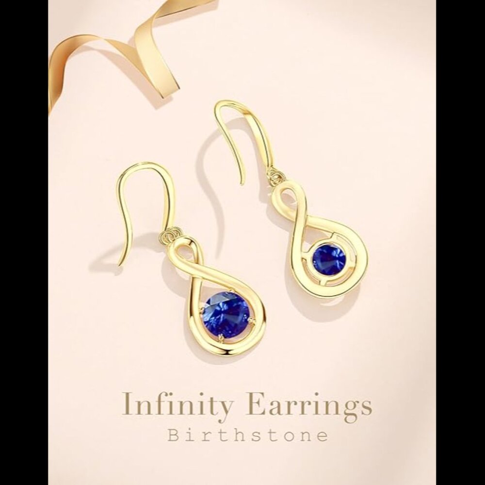 Dangle Silver Infinity Round Earrings Birthstone … - image 4